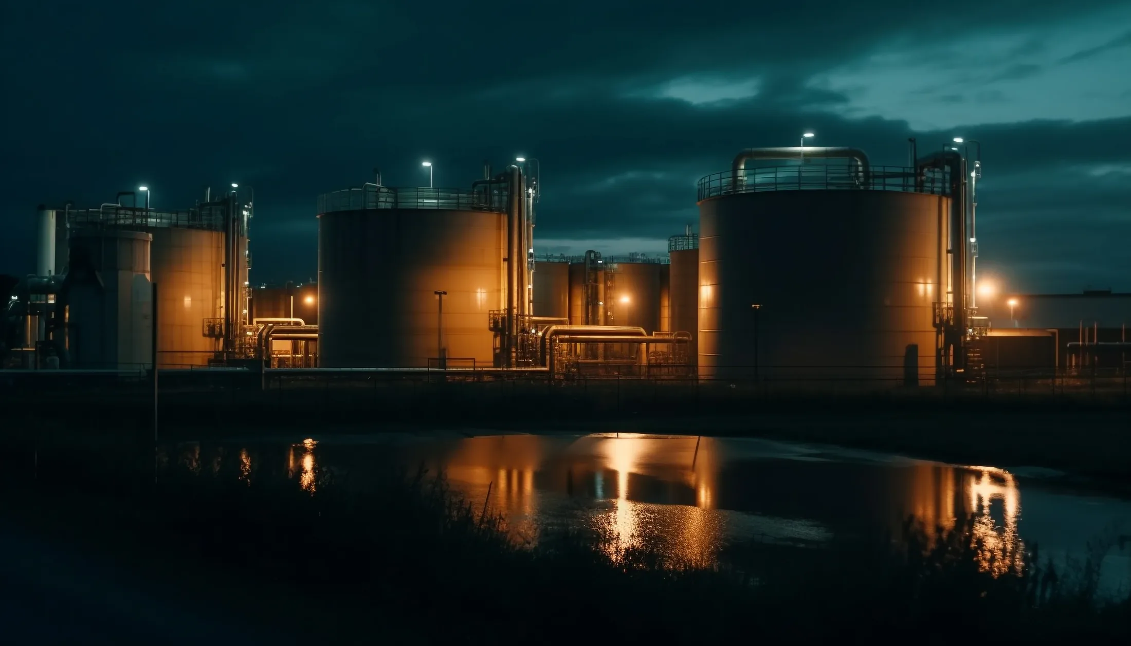 Energy facility at night
